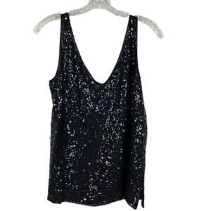 Vintage Oleg Cassini Black Tie, black sequin top size medium